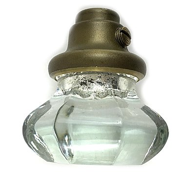 Antique Petite Octagonal or 8-Point Crystal / Glass Door Knob Single - Brass Neck