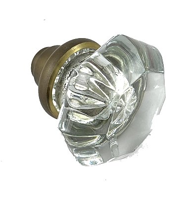 Antique Petite Octagonal or 8-Point Crystal / Glass Door Knob Single - Brass Neck