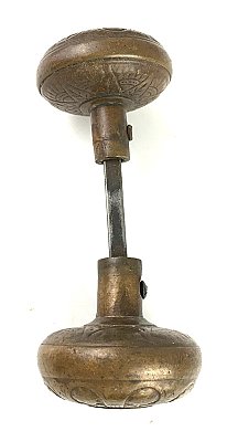 Antique Cast Bronze Entry Door Knob Pair by Nashua Lock - Circa 1886