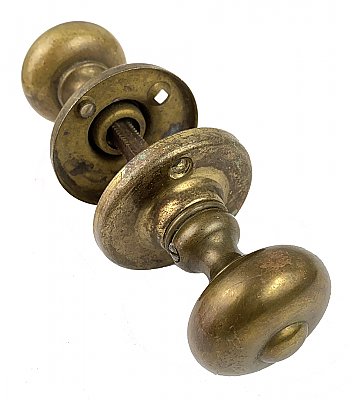 Antique Wrought Brass Doorknob and Roses Set by P. & F. Corbin - French Curve Knobs - Circa 1930