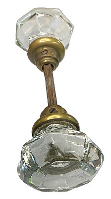 Antique 8-Point Octagon Crystal / Glass Door Knob Pair - Brass or Bronze Neck