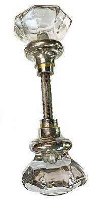 Antique 8-Point Octagon Crystal / Glass Door Knob Pair - Nickel Neck With Mercury Bubble Center - Circa 1900