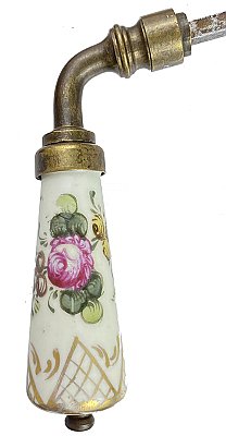 Antique Painted Porcelain and Brass Lever Handle Pair - Circa 1920