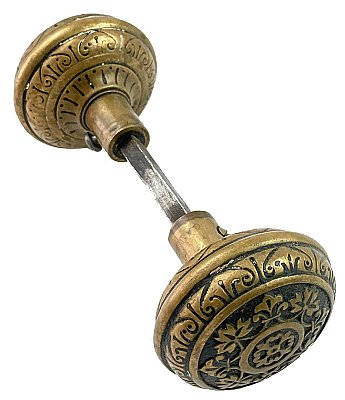 Antique Pair of Cast Bronze "Leaf" Design Entry Door Knobs by P. & F. Corbin - Circa 1881