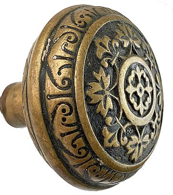 Antique Pair of Cast Bronze "Leaf" Design Entry Door Knobs by P. & F. Corbin - Circa 1881