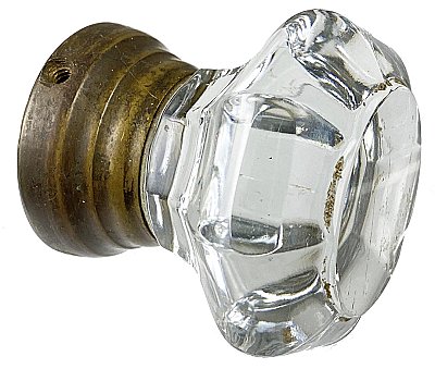 Antique Cast Bronze and Glass Octagonal Door Knob - Circa 1840