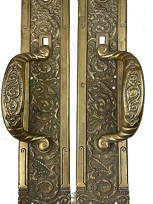 Pair of Antique Cast Bronze Door Push Plate in "Columbian" Design by Reading Hardware Co. - Circa 1899