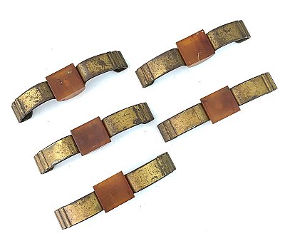 Antique Set of Five Waterfall Style Brass and Celluloid Drawer pulls - 3-1/2" On Center