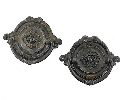 Antique Pair of Colonial Revival Drawer Pulls - Center Post Mount