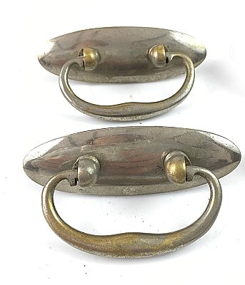 Antique Set of 4 Nickel Plated Bronze Oval Drawer Pulls Circa 1920