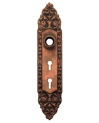 Antique Copper Plated Wrought Steel "Mura" Pattern Door Plate by Reading Hardware Co. - Circa 1899