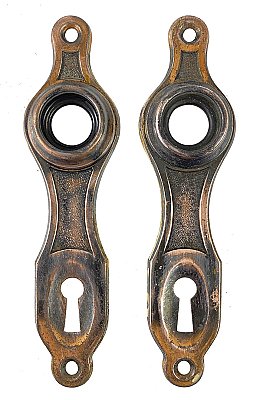 Pair of Antique Copper Plated Wrought Brass "Belvidere" Design Door Plate by P. & F Corbin Co. - Circa 1932