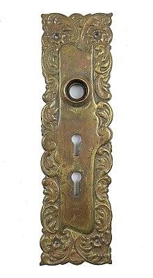 Antique Wrought Bronze "Eulalia" Design Double Keyhole Door Plate By Reading Hardware - Circa 1889