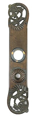 Antique Cast Bronze "Exeter" Pattern Colonial Style Cylinder Lock Door Plate by P. & F. Corbin  - Circa 1892