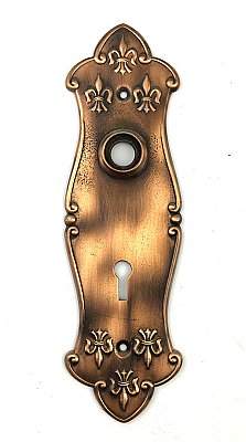 Antique Copper-Plated Wrought Steel "Fleur de Lys" Design Door Plate By Lockwood Hardware  Circa 1897