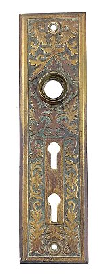 Antique Wrought Bronze "Montello" Pattern Entry Door Plate with Double Keyholes By Reading Hardware - Circa 1899