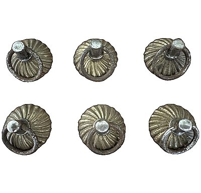 Antique Art Deco Convex Swirl Drawer Ring Pulls - Set of 6 - Circa 1930