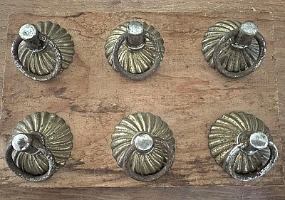 Antique Art Deco Convex Swirl Drawer Ring Pulls - Set of 6 - Circa 1930