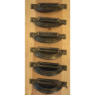Antique Brass Art Deco Drawer or Bin Style Pulls - Set of 6 - Circa 1925