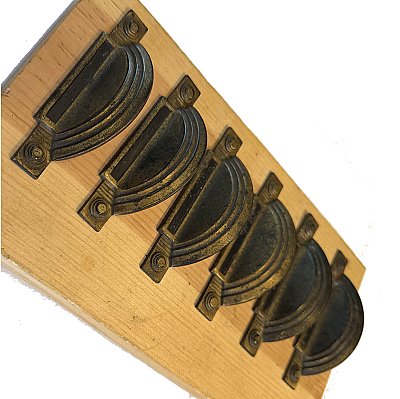 Antique Brass Art Deco Drawer or Bin Style Pulls - Set of 6 - Circa 1925