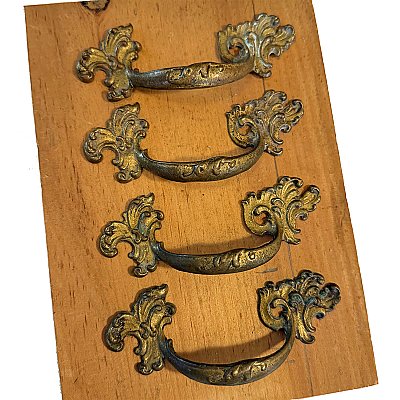 Antique Brass French Provincial Style Drawer Pulls - Set of 4 - Circa 1940