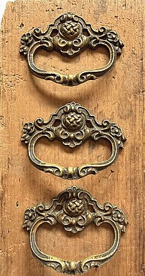 Antique Brass Drawer Pulls - Set of 3 - Circa 1900