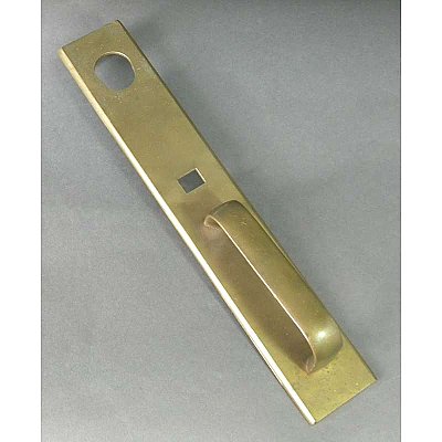 Antique Large Cast Bronze Door Pull With Plate and Cylinder Opening
