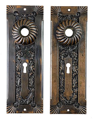 Pair of Antique Japanned Cast Bronze "Empire" Design Door Plates by P. & F. Corbin - Circa 1892