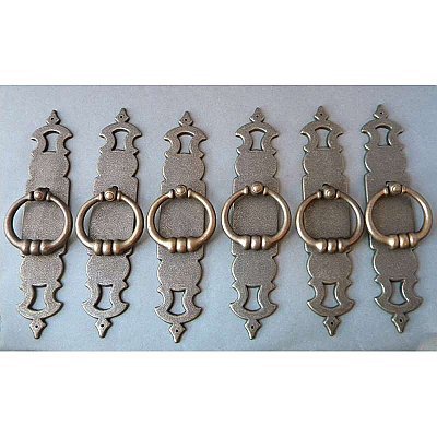 Vintage Set of 6 Ring Pulls With Backplates