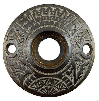Antique Cast Iron Aesthetic Style Door Rosette or Escutcheon "Oriental" Design by Branford Lock Works - Circa 1893
