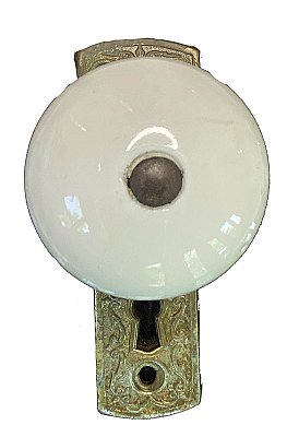 Antique Gilbert Lock Co. White Porcelain Door Knob and Bronze Plate - Circa 1875