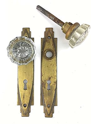 Antique Wrought Brass and Glass Door Set in "Blandon” Design by Earle Hardware -Circa 1935