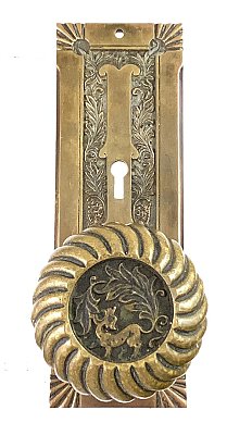 Antique Cast Bronze Door Lock Set in "Empire" Design by  P. & F. Corbin - Circa 1892