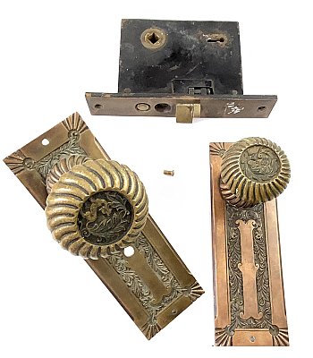 Antique Cast Bronze Door Lock Set in "Empire" Design by  P. & F. Corbin - Circa 1892