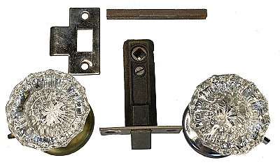Antique New Old Stock Glass Doorknob Tubular Locking Latch Set by Earle Hardware - Circa 1930