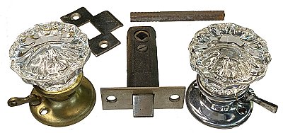 Antique New Old Stock Glass Doorknob Tubular Locking Latch Set by Earle Hardware - Circa 1930
