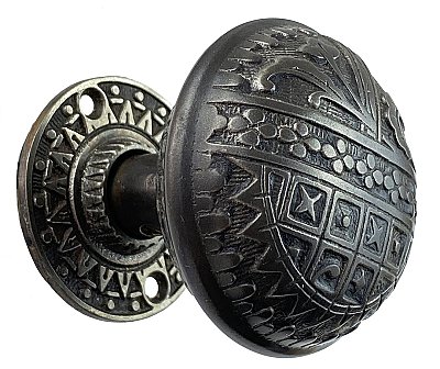 Antique Cast Iron Door Knob and Rosette Set in "Arcadia" Design by Sargent & Co. - Circa 1888