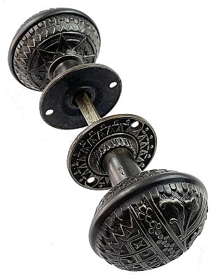 Antique Cast Iron Door Knob and Rosette Set in "Arcadia" Design by Sargent & Co. - Circa 1888