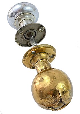 Antique Cast Bronze & Chrome Door Knob Set in "Oxford" Design by Russell & Erwin - Circa 1909