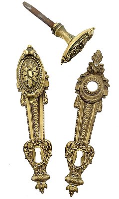 Antique Cast Bronze French Renaissance Door Knob and Plates Set By Dandois - Circa 1890