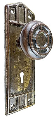 Antique Wrought Steel Gothic Door Knob Set in "Colebrook" by Lockwood Mfg. Co. - Circa 1914