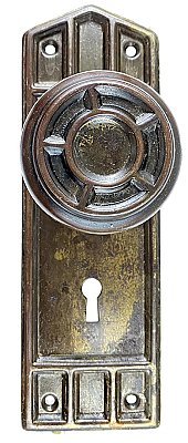 Antique Wrought Steel Gothic Door Knob Set in "Colebrook" by Lockwood Mfg. Co. - Circa 1914