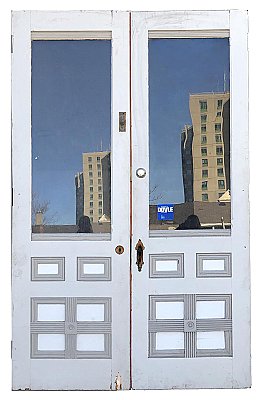 Antique Set of Queen Anne Double Exterior Pine Doors with Half Glass Circa 1890