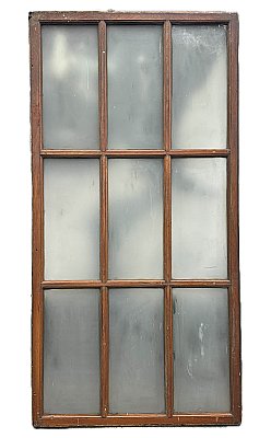 Antique 48” x 93-1/2” Quartersawn Oak Frosted Window Panel - Circa 1890