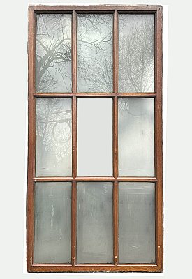 Antique 48” x 93-1/2” Quartersawn Oak Frosted Window Panel - Circa 1890