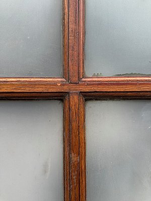 Antique 48” x 93-1/2” Quartersawn Oak Frosted Window Panel - Circa 1890