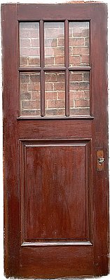 Antique 31-3/4" x 81-1/2" Gumwood Half Glass 6-Pane Single Panel Exterior Door - Circa 1920