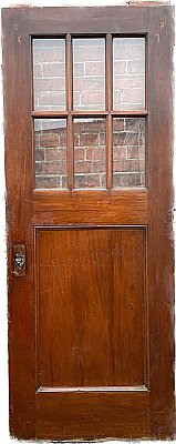Antique 31-3/4" x 81-1/2" Gumwood Half Glass 6-Pane Single Panel Exterior Door - Circa 1920