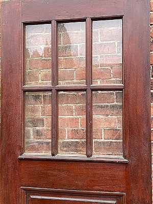 Antique 31-3/4" x 81-1/2" Gumwood Half Glass 6-Pane Single Panel Exterior Door - Circa 1920