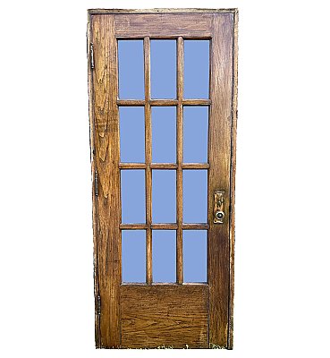 Antique 32” x 80-1/4” Oak Exterior Door w/ 12 Beveled Glass Panes - Circa 1900